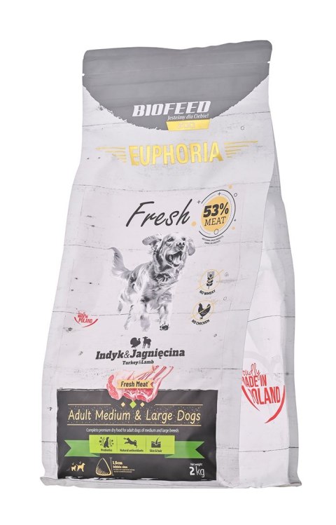 BIOFEED Euphoria Fresh Meat Indyk/Jagnię M/L 2kg