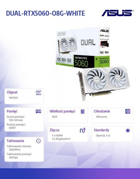 Karta graficzna GeForce RTX 5060 DUAL OC WHITE 8G GDDR7 128BIT HDMI/3DP