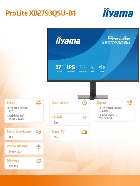 Monitor 27 cali XB2793QSU-B1 IPS, QHD, HDMI, DP, 2xUSB