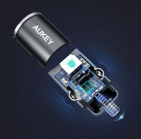 CC-A4 Mini aluminiowa ładowarka samochodowa 2xUSB-C PD Power Delivery Quick Charge 3.0 30W 6A PPS AUKEY