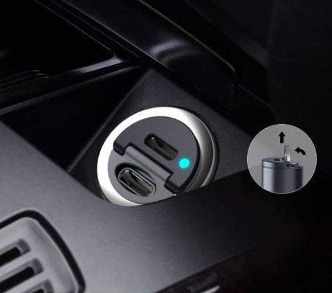 CC-A4 Mini aluminiowa ładowarka samochodowa 2xUSB-C PD Power Delivery Quick Charge 3.0 30W 6A PPS AUKEY