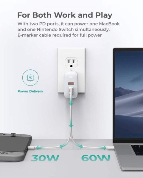 PA-B6S White Omnia Mix GaN ładowarka sieciowa 3xUSB (2xUSB C+1xUSB A) 90W AUKEY