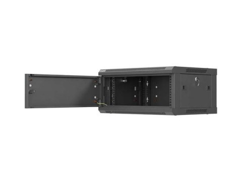 Szafa instalacyjna rack wisząca 19 cali 4U 600x450 czarna drzwi metalowe (flat pack)