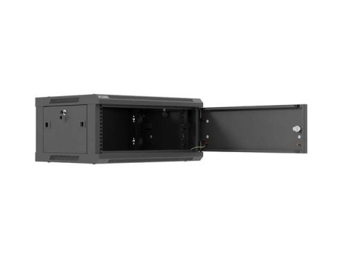 Szafa instalacyjna rack wisząca 19 cali 4U 600x450 czarna drzwi metalowe (flat pack)