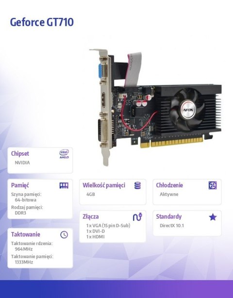 Karta graficzna - Geforce GT710 4GB DDR3 64Bit DVI HDMI VGA LP V3