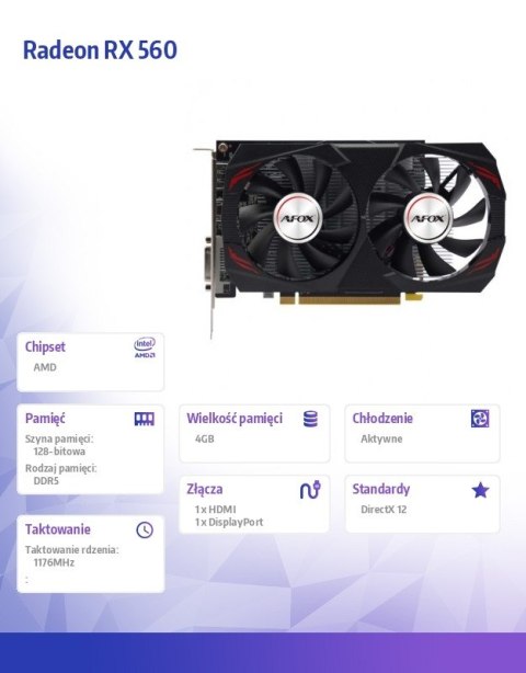 Karta graficzna Radeon RX 560 4GB GDDR5 128bit DP HDMI DVI Dual Fan