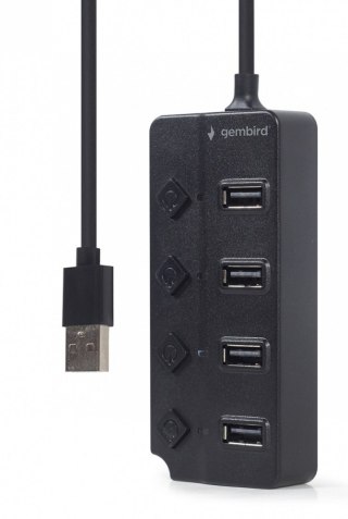 HUB 4-portowy USB 2.0 z przełącznikami, czarny