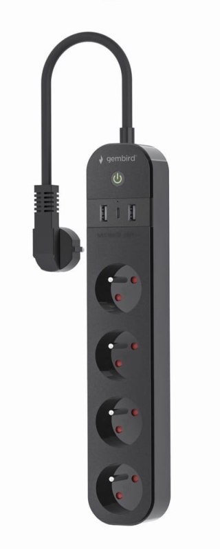 Inteligentna listwa zasilająca Tuya 4xFR 2xUSB-A 1xUSB-C Czarna