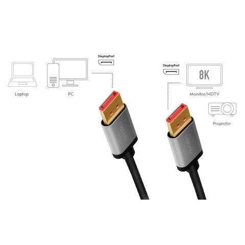 Kabel DisplayPort 8K/60 Hz,DP/M do DP/M aluminiowy 1m LogiLink