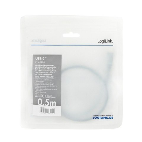 Kabel USB-C M/F,4K/60Hz aluminiowy 0.5m LogiLink