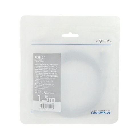 Kabel USB-C M/M, PD, aluminiowy 1.5m LogiLink