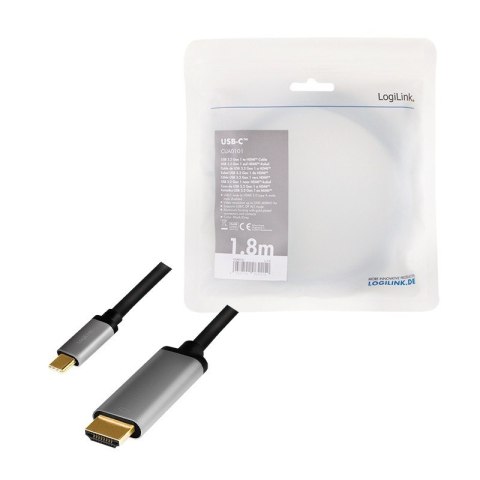 Kabel USB-C do HDMI, 4K 60Hz aluminiowy 1.8m LogiLink