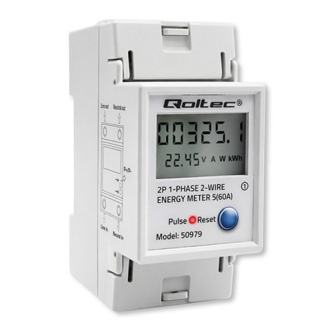 Jednofazowy elektroniczny licznik zużycia energii na szynę DIN | RESET | licznik okresowy i stały | 230V | 60A | LCD | LED | 2P