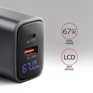ACU-PQ67D Ładowarka sieciowa PD&QC 67W 2-port GaN, Ekran LED, USB-A + USB-C