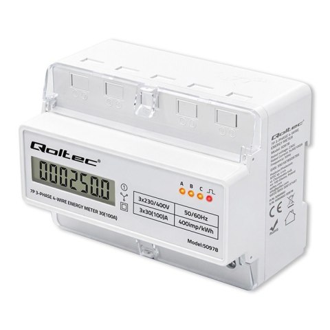 Trójfazowy elektroniczny licznik | miernik zużycia energii na szynę DIN | 400V | 100A | LCD | LED | 7P