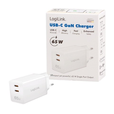 Ładowarka sieciowa 2x USB-C, 65W, biała