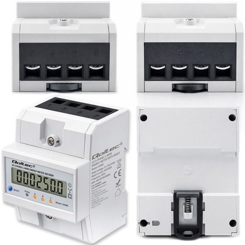 Trójfazowy elektroniczny licznik z resetem | miernik zużycia energii na szynę DIN | 400V | 100A | LCD | LED | 4P