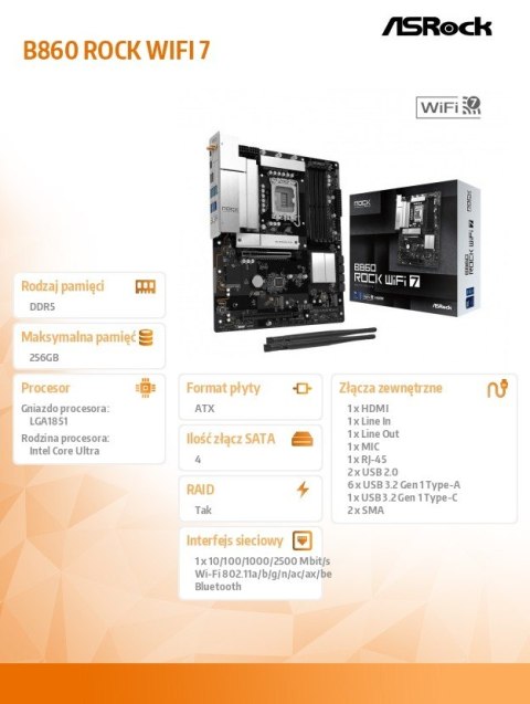 Płyta główna B860 ROCK WIFI 7 s1851 4DDR5 ATX