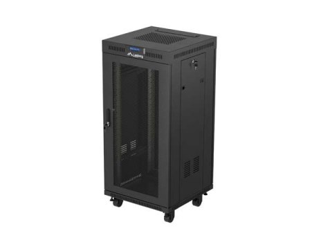 Szafa instalacyjna rack stojąca 19" 24U 600x600 czarna drzwi perforowane LCD (Flat pack) V2