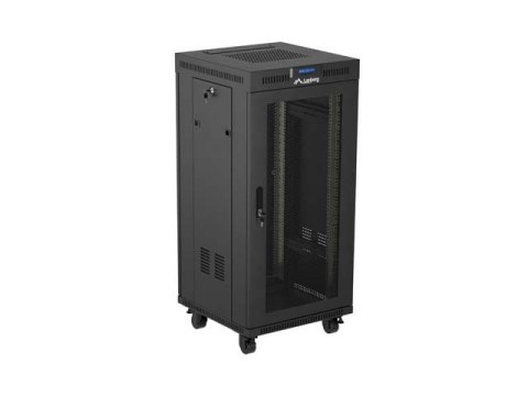Szafa instalacyjna rack stojąca 19" 24U 600x600 czarna drzwi perforowane LCD (Flat pack) V2