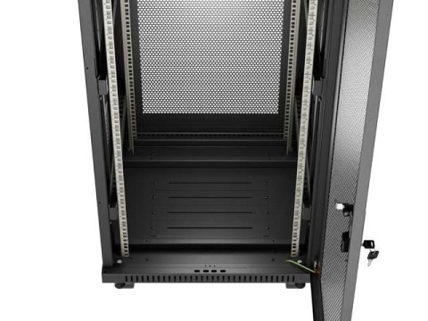 Szafa instalacyjna rack stojąca 19" 24U 600x600 czarna drzwi perforowane LCD (Flat pack) V2
