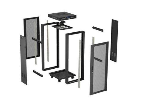 Szafa instalacyjna rack stojąca 19" 24U 600x600 czarna drzwi perforowane LCD (Flat pack) V2