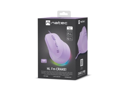 Mysz wertykalna CRAKE 2 PRO 128000DPI optyczna lawendowa