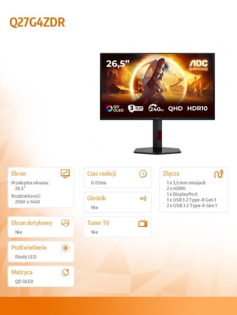 Monitor 26.5 cala Q27G4ZDR QD-OLED 240Hz HDMIx2 DP