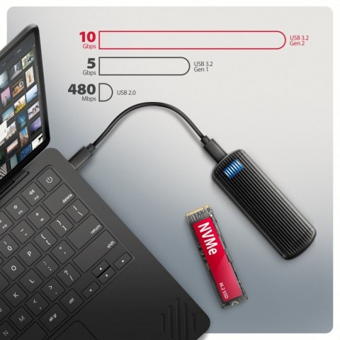 EEM2-SC Obudowa zewnętrzna aluminiowa bezśrubowa USB-C 3.2 Gen 2 10Gbps - M.2 NVMe SSD, długość 30 do 80 mm szary