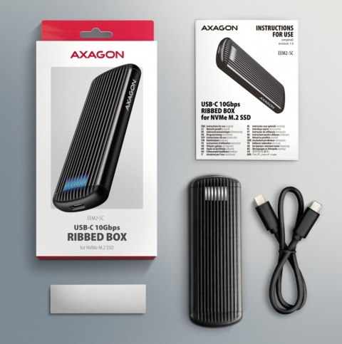 EEM2-SC Obudowa zewnętrzna aluminiowa bezśrubowa USB-C 3.2 Gen 2 10Gbps - M.2 NVMe SSD, długość 30 do 80 mm szary