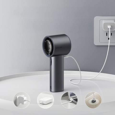 Mini wiatrak wentylator przenośny metalowy USB-C 5000mAh - ciemnoszary
