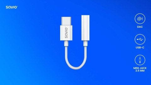 Adapter USB-C - Mini Jack 3,5mm, Xiaomi, Huawei, Oppo, AK-51 Savio