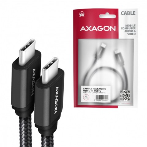 BUCM3-CM20AB Kabel USB-C - USB-C 3.2 Gen 1, 2m, PD 60W, 3A, ALU, oplot, czarny AXAGON