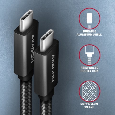 BUCM32-CM10AB Kabel USB-C - USB-C 3.2 Gen 2, 1m, PD 100W, 5A, 4K HD, ALU, oplot, czarny AXAGON