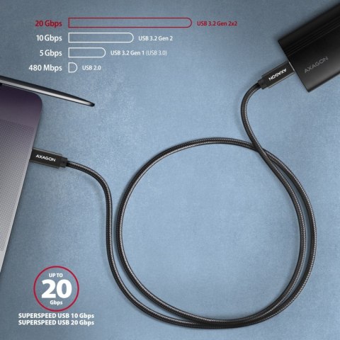 BUCM32-CM10AB Kabel USB-C - USB-C 3.2 Gen 2, 1m, PD 100W, 5A, 4K HD, ALU, oplot, czarny AXAGON