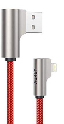CB-AL01 OEM kabel 90° Lightning - USB-A 2m MFi Apple kątowy wtyki 90 stopni nylonowy oplot czerwony AUKEY