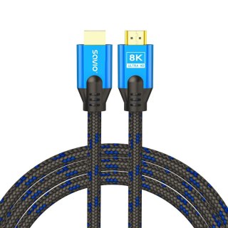 Kabel HDMI (M) v2.1, 3m, 8K, miedź, niebiesko-czarny, złote końcówki, ethernet/3D, CL-143 Savio