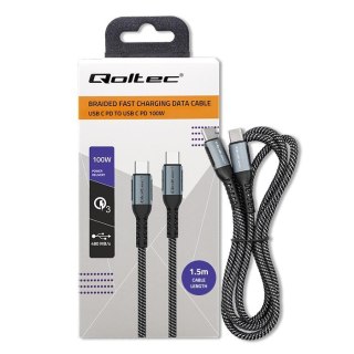 Kabel USB 2.0 typ C | USB 2.0 typ C 100W | QC 3.0| PD | 1.5m | Czarny Qoltec