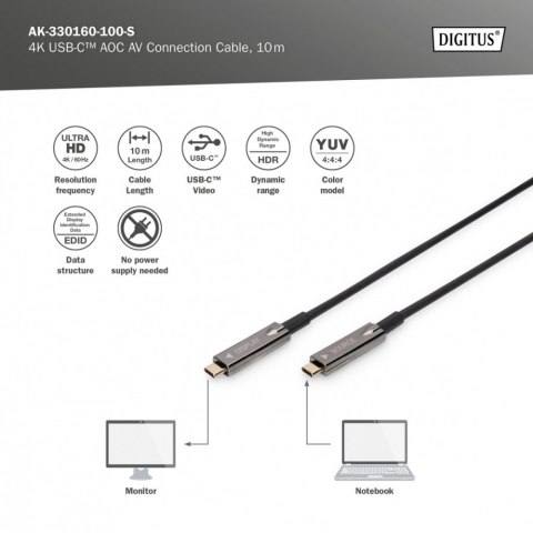 Kabel połączeniowy hybrydowy AOC USB 3.1 Typ C/USB Typ C 4K 60Hz 10m Digitus