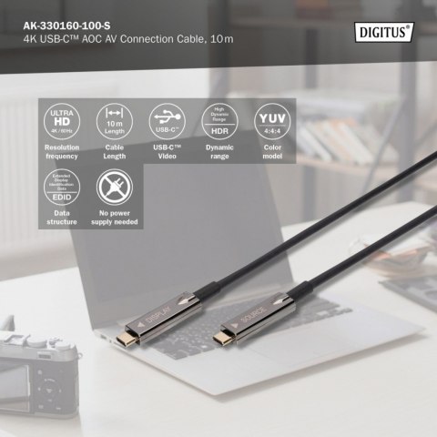 Kabel połączeniowy hybrydowy AOC USB 3.1 Typ C/USB Typ C 4K 60Hz 10m Digitus