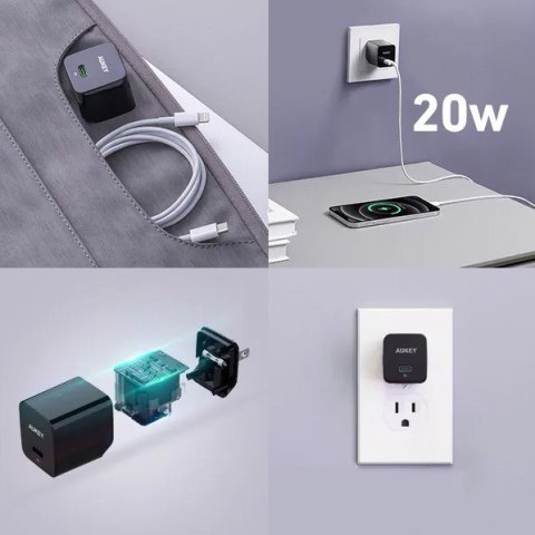 PA-Y20S Black Mini ładowarka sieciowa 1xUSB-C 20W PD Power Delivery AUKEY