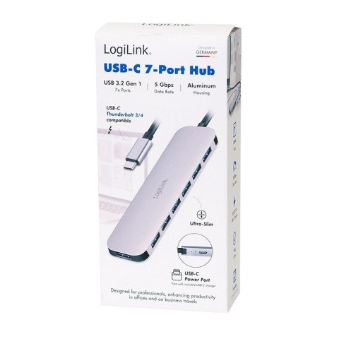Hub 7 portów USB3.2 USB-A, 5 Gbps, 20W PD