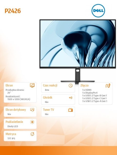Monitor P2426 24 cale IPS WUXGA (1920x1200)/16:10/HDMI/DP/4xUSB/USB-C/3Y