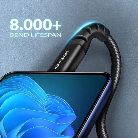 BUCM-AM20AB Kabel USB-C - USB-A, 2m, USB 2.0, 3A, ALU, oplot, Czarny AXAGON