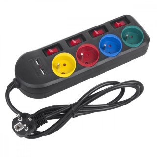 Listwa zasilająca z wyłącznikami 4 gniazda + 2xUSB przedłużacz MCE229B Czarna Maclean