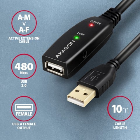 ADR-210 USB 2.0 A-M -> A-F aktywny kabel przedłużacz/wzmacniacz 10m AXAGON