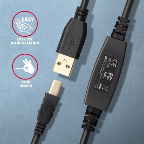 ADR-215B USB 2.0 A-M -> B-M aktywny kabel połączeniowy/wzmacniacz 15m AXAGON
