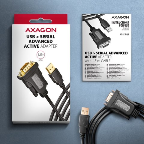 ADS-1PQN Adapter USB 2.0 > RS-232 Port szeregowy, 1,5m kabel, chip FTDI AXAGON