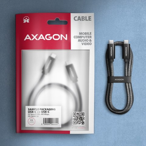 BUCM2-CM25AB Kabel USB-C - USB-C, 2.5m 5A charging, ALU, 240W PD, oplot, USB2.0, czarny AXAGON