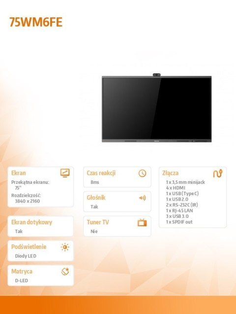 Monitor interaktywny 75WM6FE 75 cali 4K GoBoard Live Pro Advanced Interactive Display